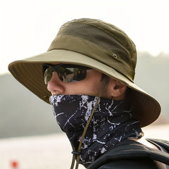 Mesh Top Bucket Hat Chin Strap Outdoor Summer Hiking Trekking Mountaineering