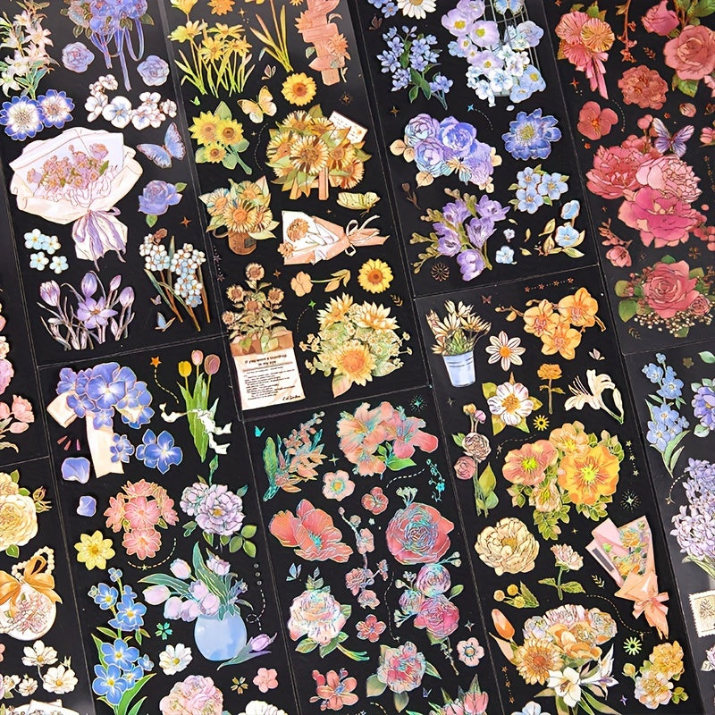 3sheets Hot Stamping Stickers Plants Flowers Scrapbook Diary Album