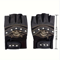 Skull Punk PU Leather Fingerless Gloves for Men and Women