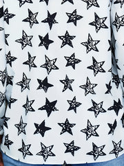 Star Print Button Up Lantern Sleeve Blouse