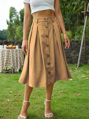 High Waist Button Front Casual Skirt