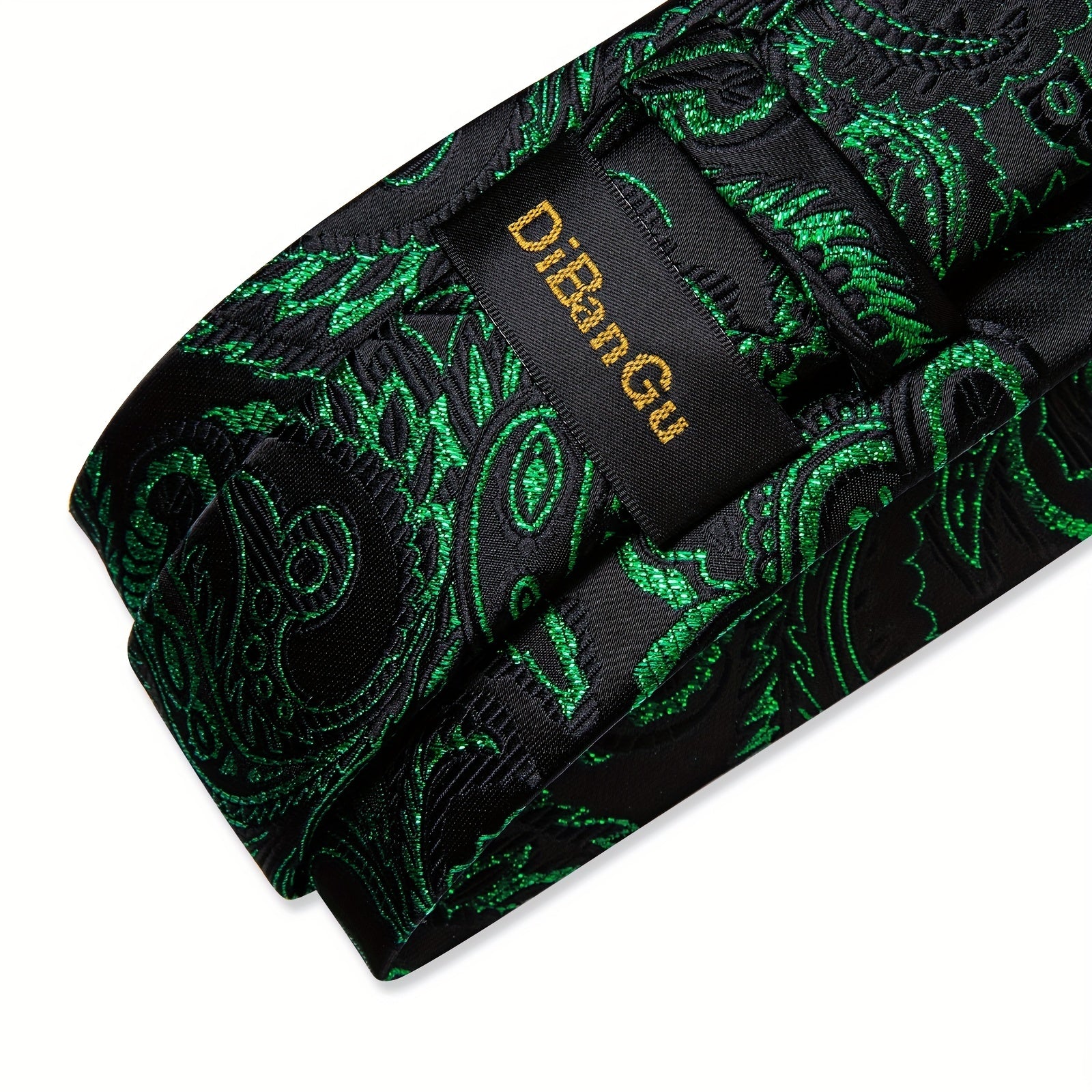 Men's Green Paisley Striped Silk Woven Necktie Set