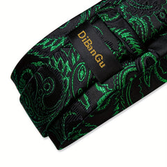 Men's Green Paisley Striped Silk Woven Necktie Set