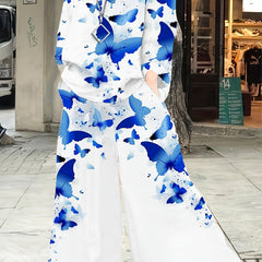 Butterfly Print Top & Wide Leg Pants Set