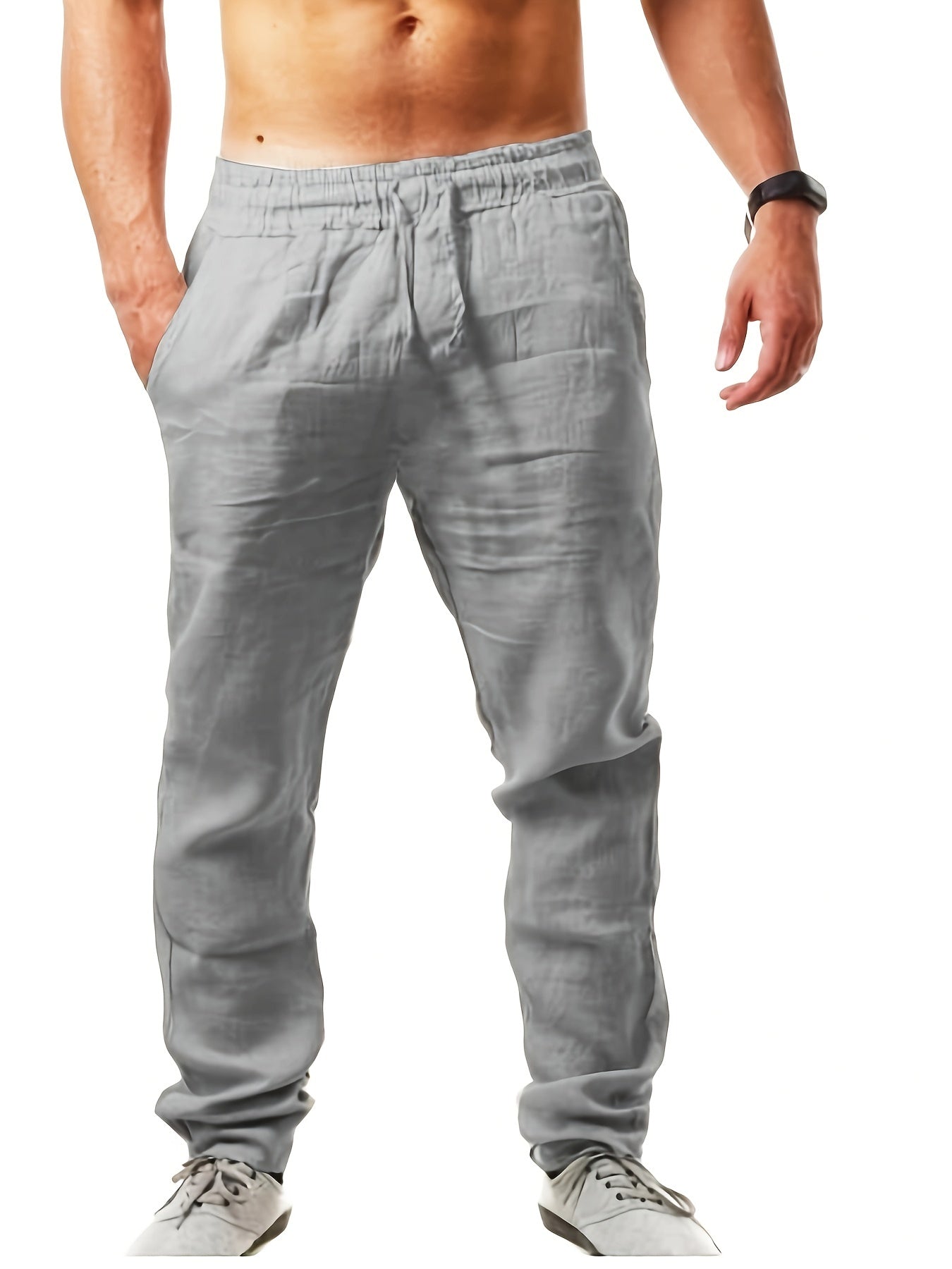 Solid Drawstring Sweatpants Loose Fit Pants Men's Casual Joggers