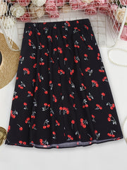Cherry Print A-line Skirt with Elastic Waist
