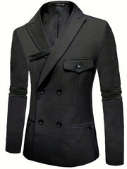 Men's Double Breasted Blazer Solid Lapel Suit Jacket