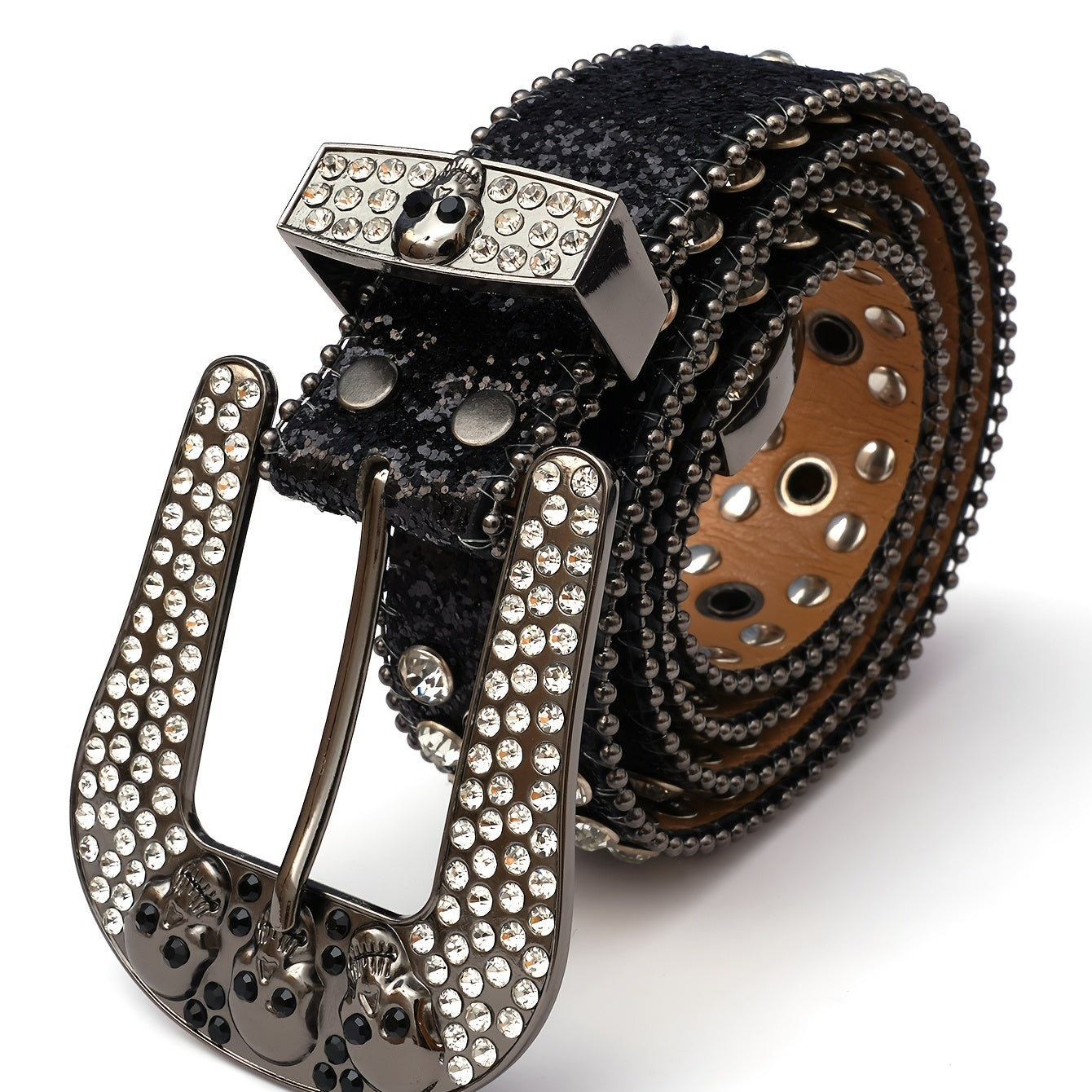 Skull Belt Western Cowboy Stylish Rhinestone Belt Mental Pin Buckle Punk Belt