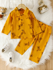Baby's Cartoon Graphic Pajamas Set Long Sleeve Top & Pants Outfit