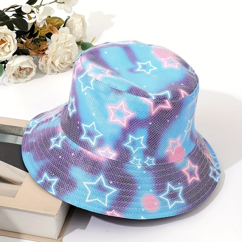 Pentagram Tie Dye Reversible Bucket Hat Unisex Sunscreen Couple Fisherman Cap