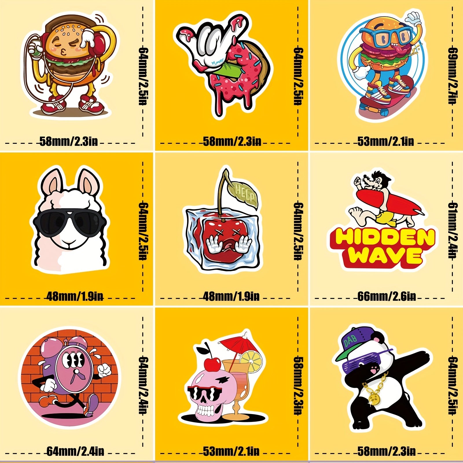 100pcs Cartoon Fun Stickers Waterproof for Water Bottle Laptop Skateboard