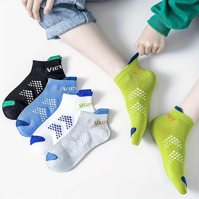 5 Pairs Kids Summer Breathable Mesh Sports Cotton Socks