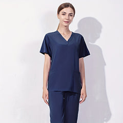 Zipper Pocket Front Scrub Tops Short Sleeve Work Tops For Nurse Women