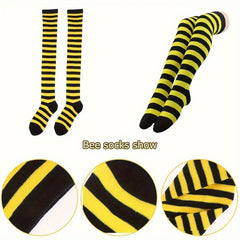 Women's Bee Game Costume Headband Glasses Sleeves Stockings Skirt for Halloween