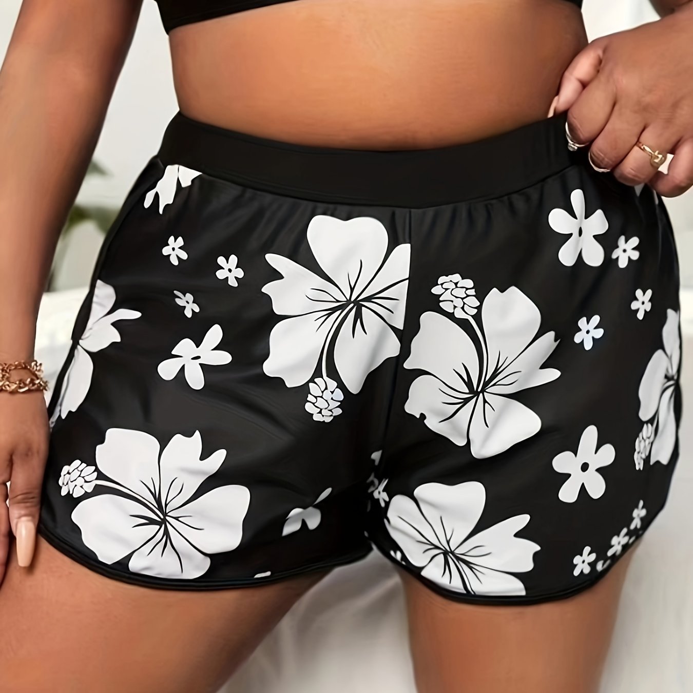 Floral Print High Waist Swimsuit Bottoms & Yoga Shorts