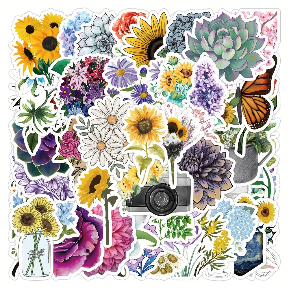 50pcs Flower Bouquet Graffiti Stickers for Laptop Helmet Water Cup DIY Journal