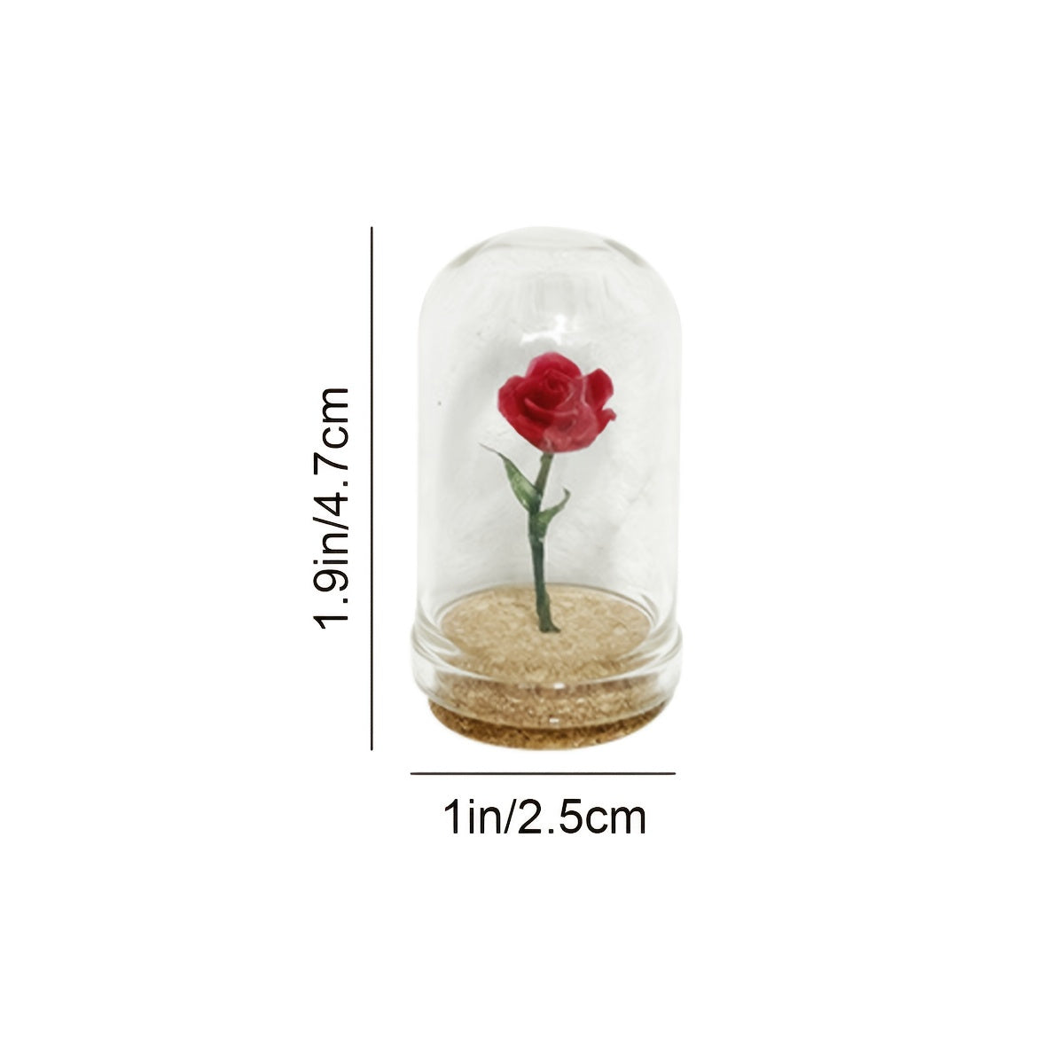 Dollhouse Furniture Rose in Glass Dome Decorative Simulated Flower Red Green