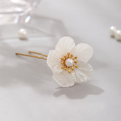 Camellia Hair Clip Faux Pearl Flower Vintage Accessory