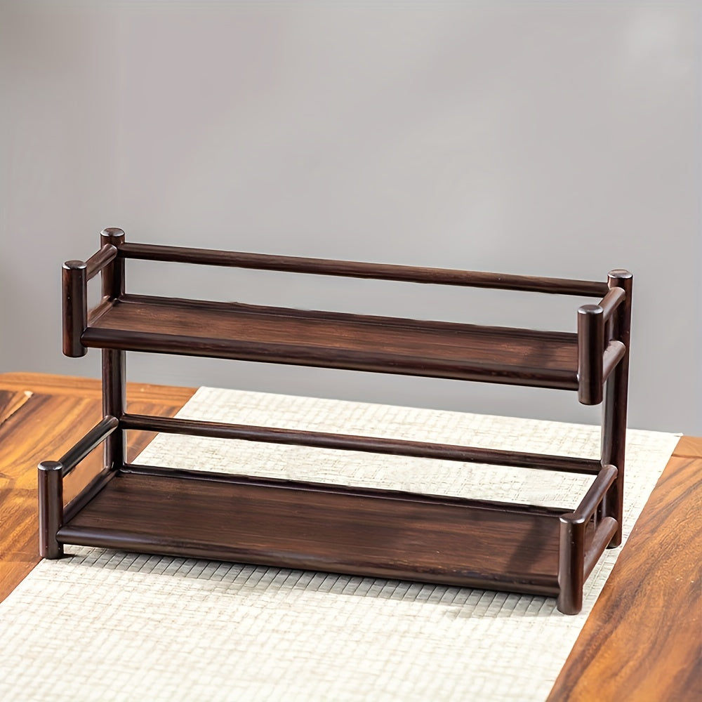 Double Shelf Solid Wood Storage Rack Tea Set Rack Succulent Rack