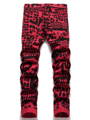 Letter Print Cotton Jeans Men's Casual Street Style Denim Pants