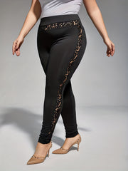 Casual Leggings Solid Lace Panel High Stretch Leggings
