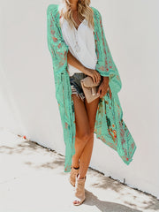 Floral Pattern Cover Up Shirt V Neck Loose Fit Beachwear Kimono