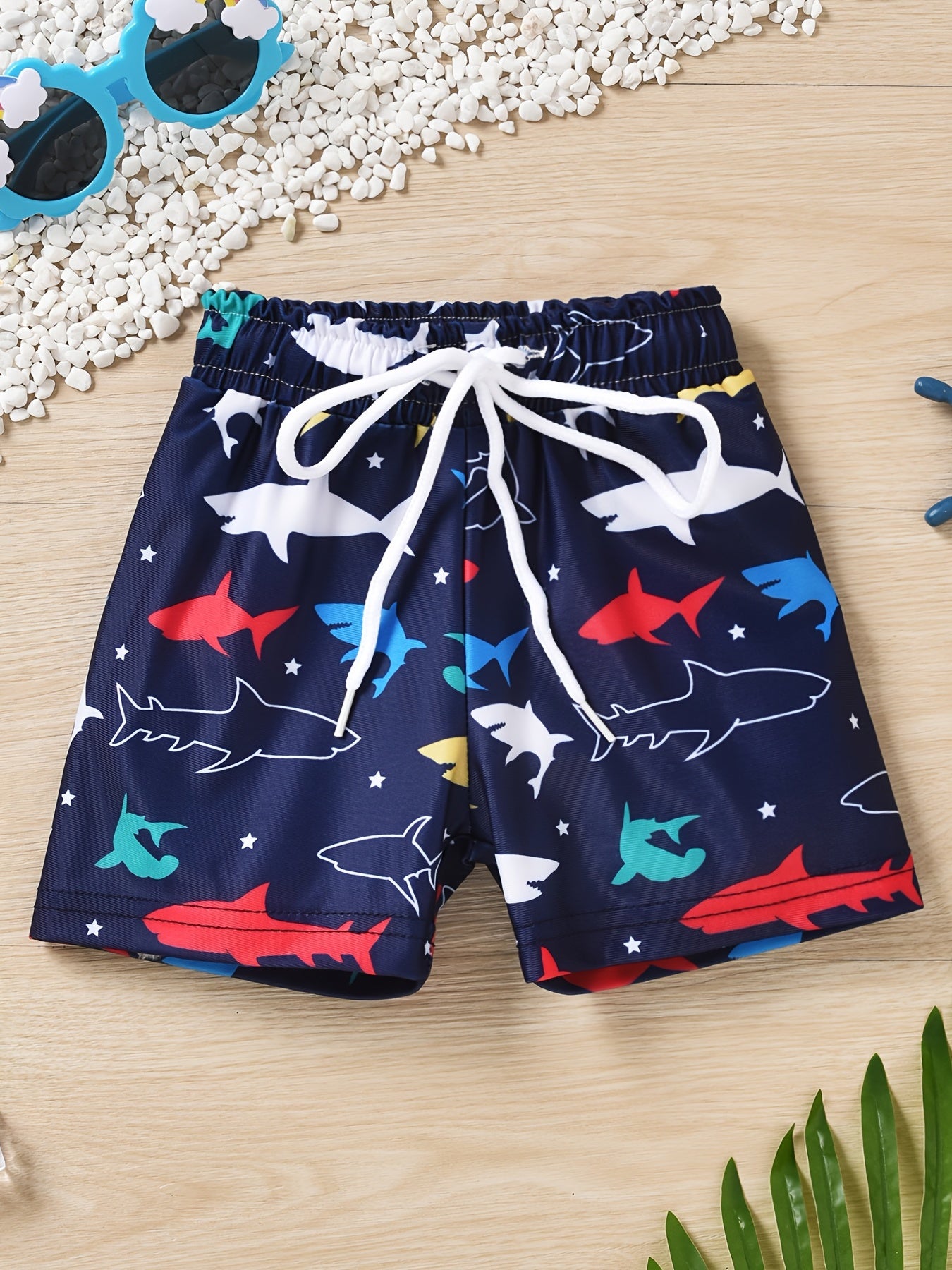 Boys Cartoon Print Drawstring Waist Shorts Swimsuit Trunk