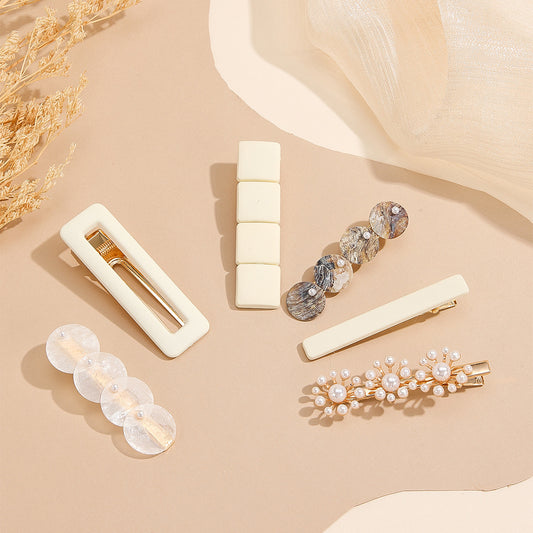 6pcs Pearl Square Hair Clip Metal Hairpin Barrette Party Prom Accessories