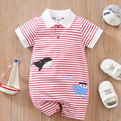 Baby Boys Whale Graphic Striped Romper Jumpsuit Clothes