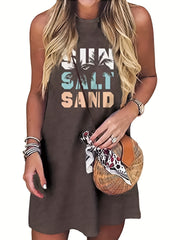 Letter & Tree Print Tank Tops Dress Casual Sleeveless Summer Vest Top Dress
