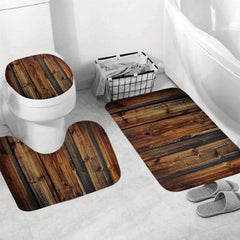 Vintage Brown Barn Door Wood Shower Curtain Set
