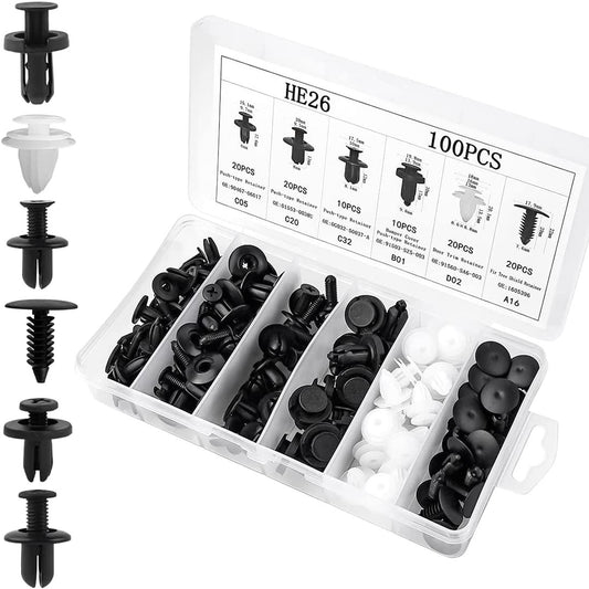 Car Retainer Clips Set 100PCS 6 Sizes Auto Door Trim Panel Bumper Push Rivet Cli