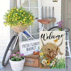 Garden Flag Cow For Outside Floral Welcome Burlap Seasonal Yard Decoration