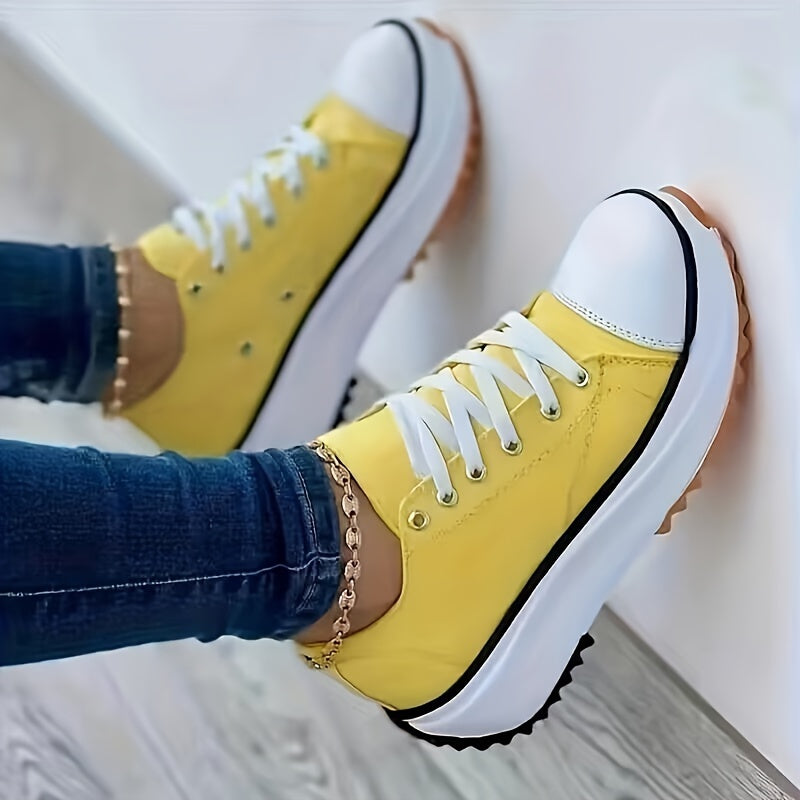 Women's Chunky Canvas Shoes Non Slip Lace Up Casual Sneakers Thick Sole