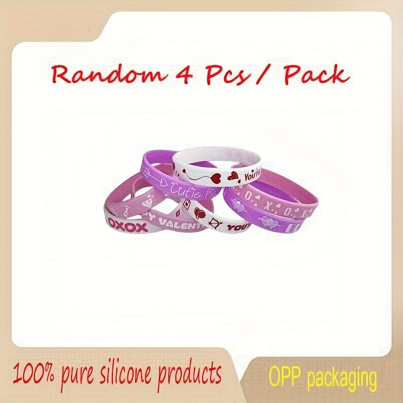4 Pcs Random Rubber Wristband Silicone Bracelet Gift for Boyfriends Girlfriends