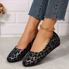Leopard Print Flat Shoes Lightweight Closed Toe Work Shoes