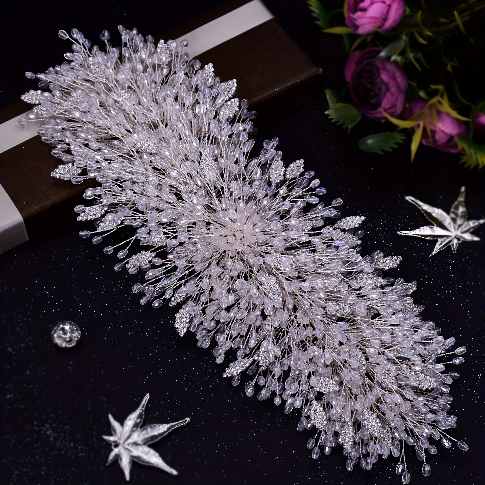 Women's Floral Sparkling Crystal Bridal Headpiece Handcrafted Wedding Hairpiece