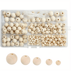 220Pcs Natural Round Wood Beads for Jewelry Making with Storage Box