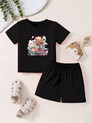 Toddler Cartoon Print T-shirt & Shorts Set