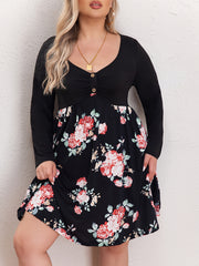 Colorblock Floral Print V Neck Dress