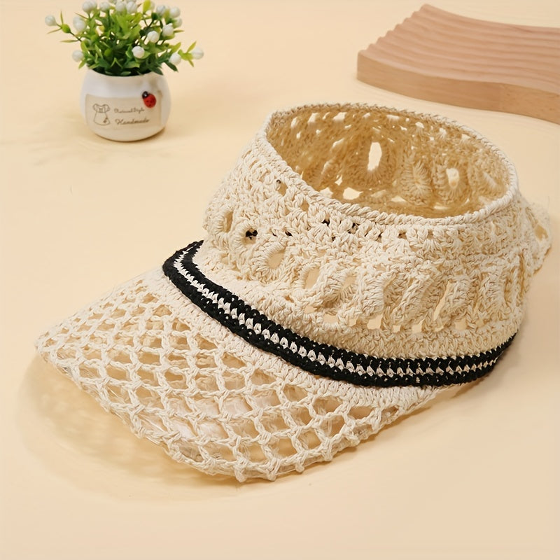 UPF50 Ponytail Visor Hat Crochet Sun Hats For Women
