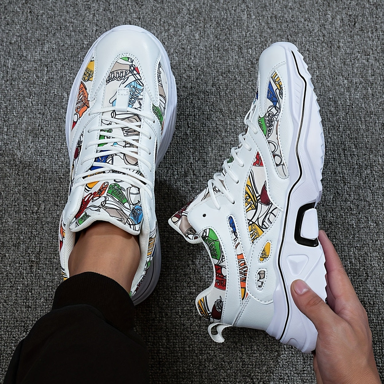 Men's Cartoon Graffiti Athletic Shoes For Running Gym Sneakers
