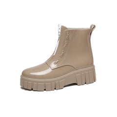 Women's Platform Ankle Rain Boots Zipper Waterproof Shoes