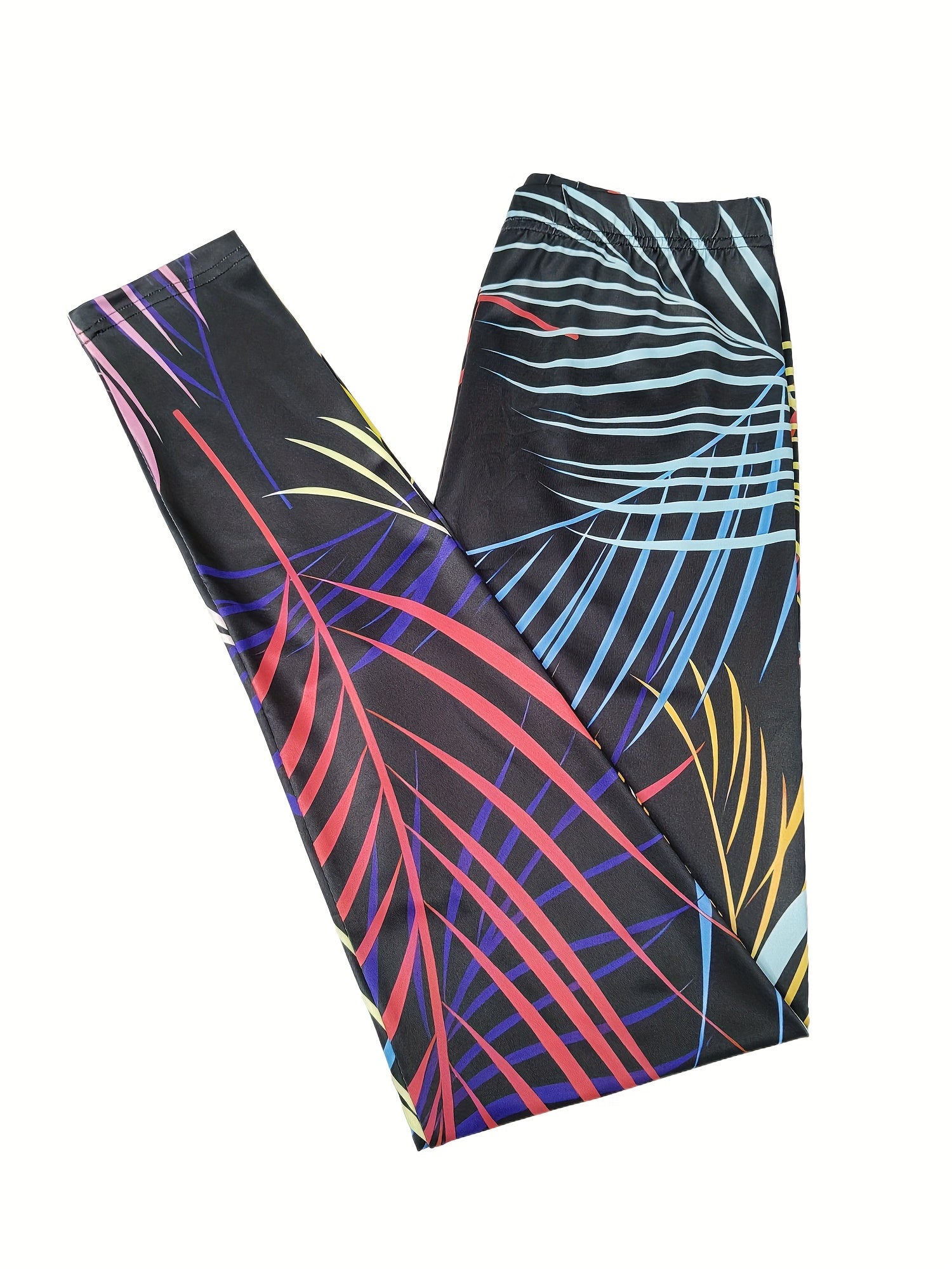 Leaf Print Elastic Waist Skinny Leggings Casual Every Stretchy Leggings