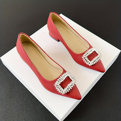 Women's Rhinestone Block Heel Slip On Shoes