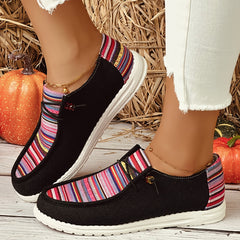Womens Striped Canvas Slip-On Outdoor Shoes Lightweight Low Top Sneakers