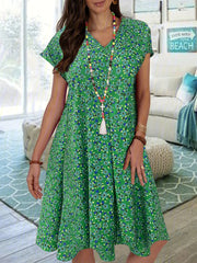 Floral Print V Neck Tee Dress