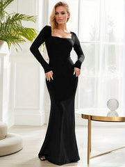 Maxi Mermaid Dress Square Neck Long Sleeve