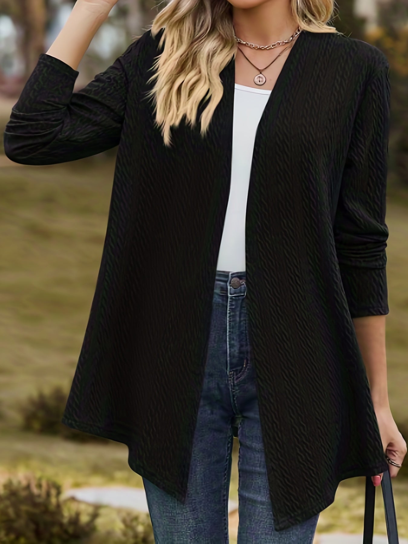 Jacquard Open Front Cardigan