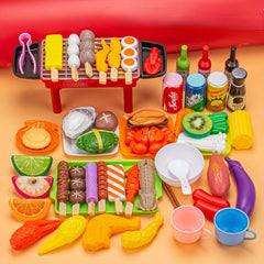 27pcs Kitchen Playset BBQ Pretend Play Food with BBQ Grill Kitchen Accessories